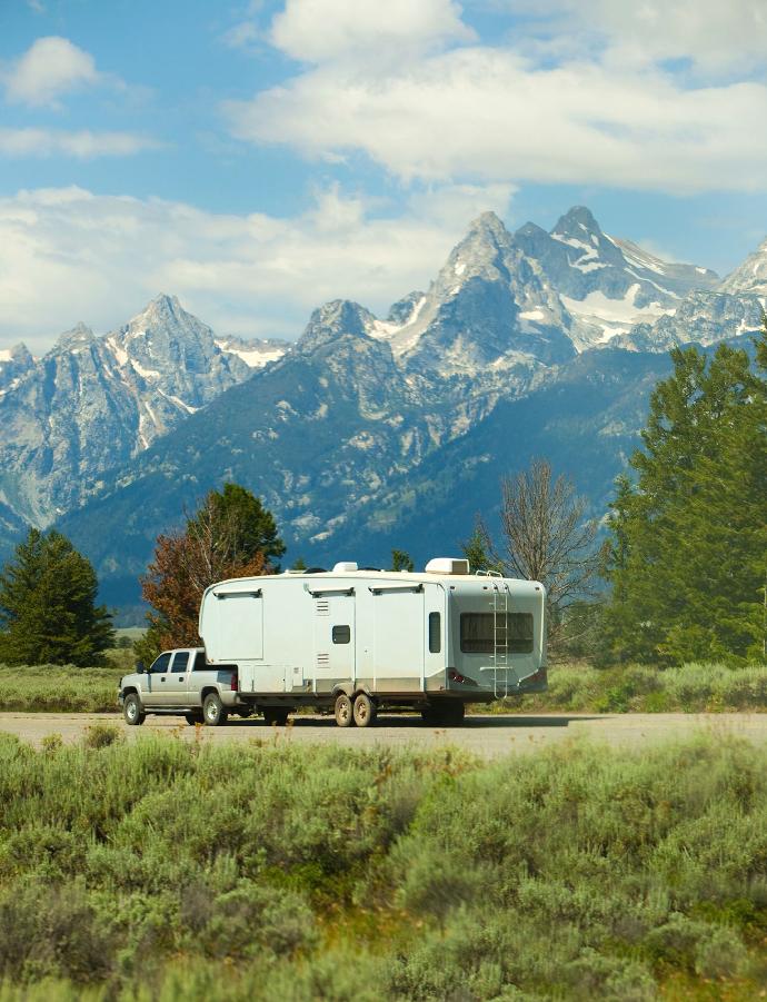 RV parked and ready for a maintenance visit